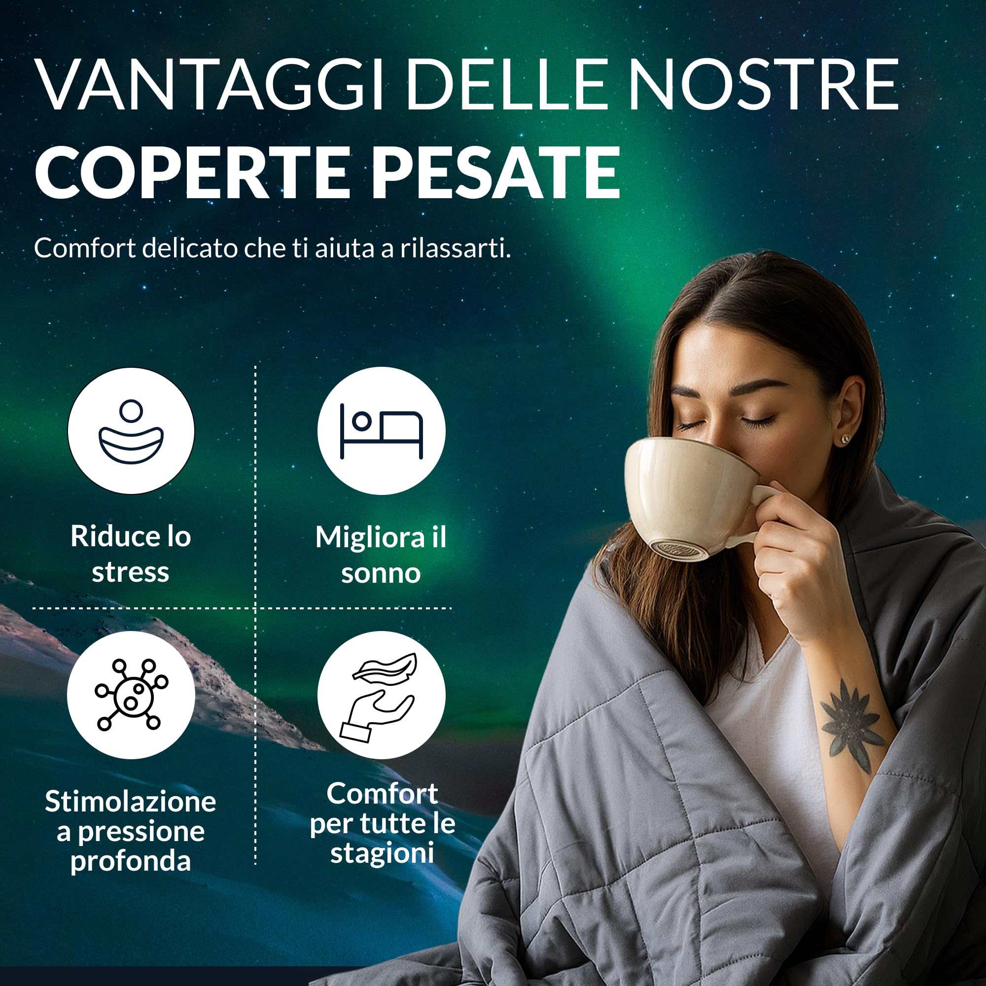 Polar Night Coperta Ponderata per Adulti 150 x 200 cm, 7 kg - Coperta Pesante con Perline di Vetro, 100% Microfibra, Standard Oeko-Tex® 100 – Coperta Appesantita Traspirante, Weighted Blanket