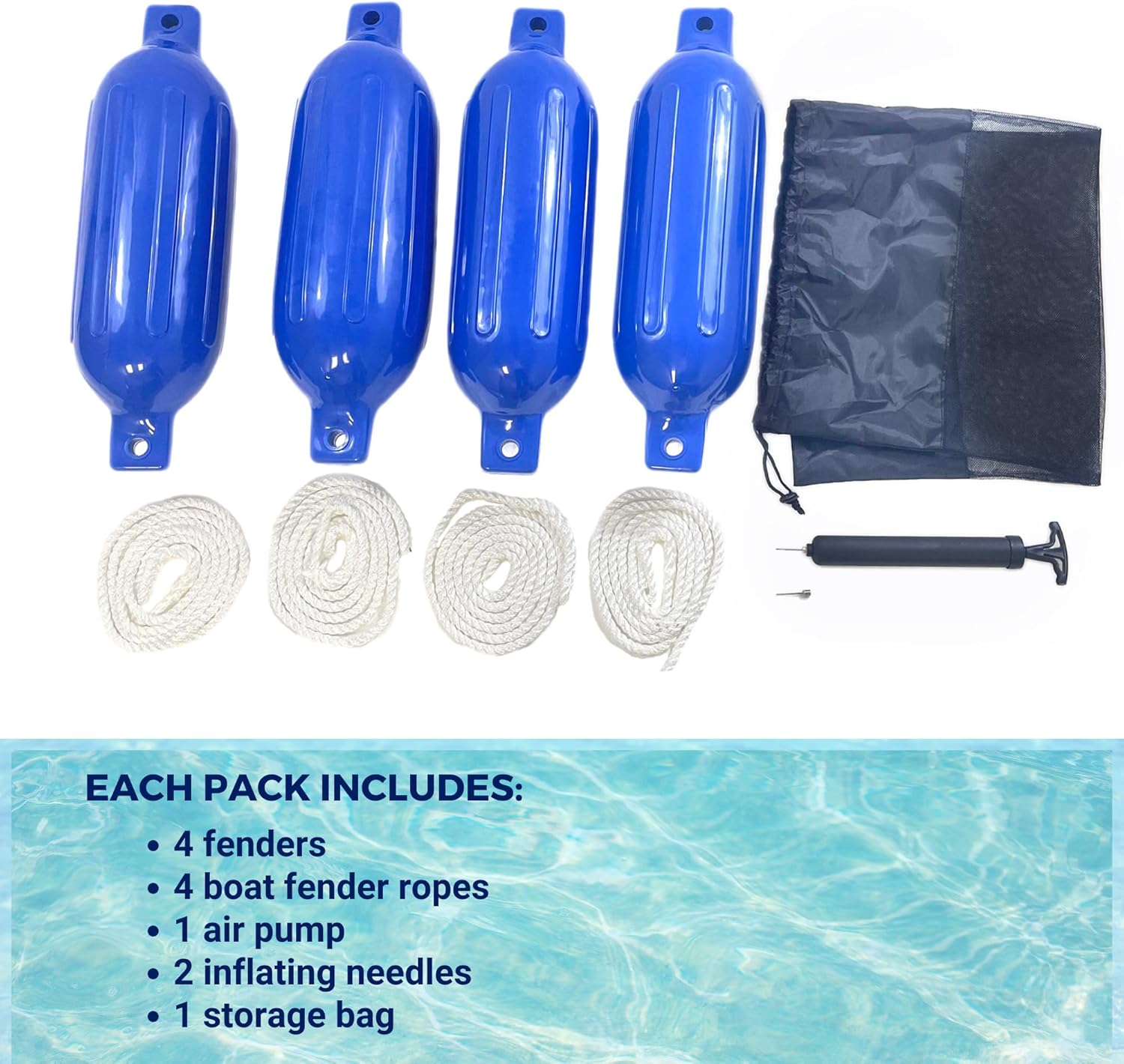 Boat Fender 4 Pack G Type Ribbed Inflatable Boat Bumpers - Black / 5.5 inch