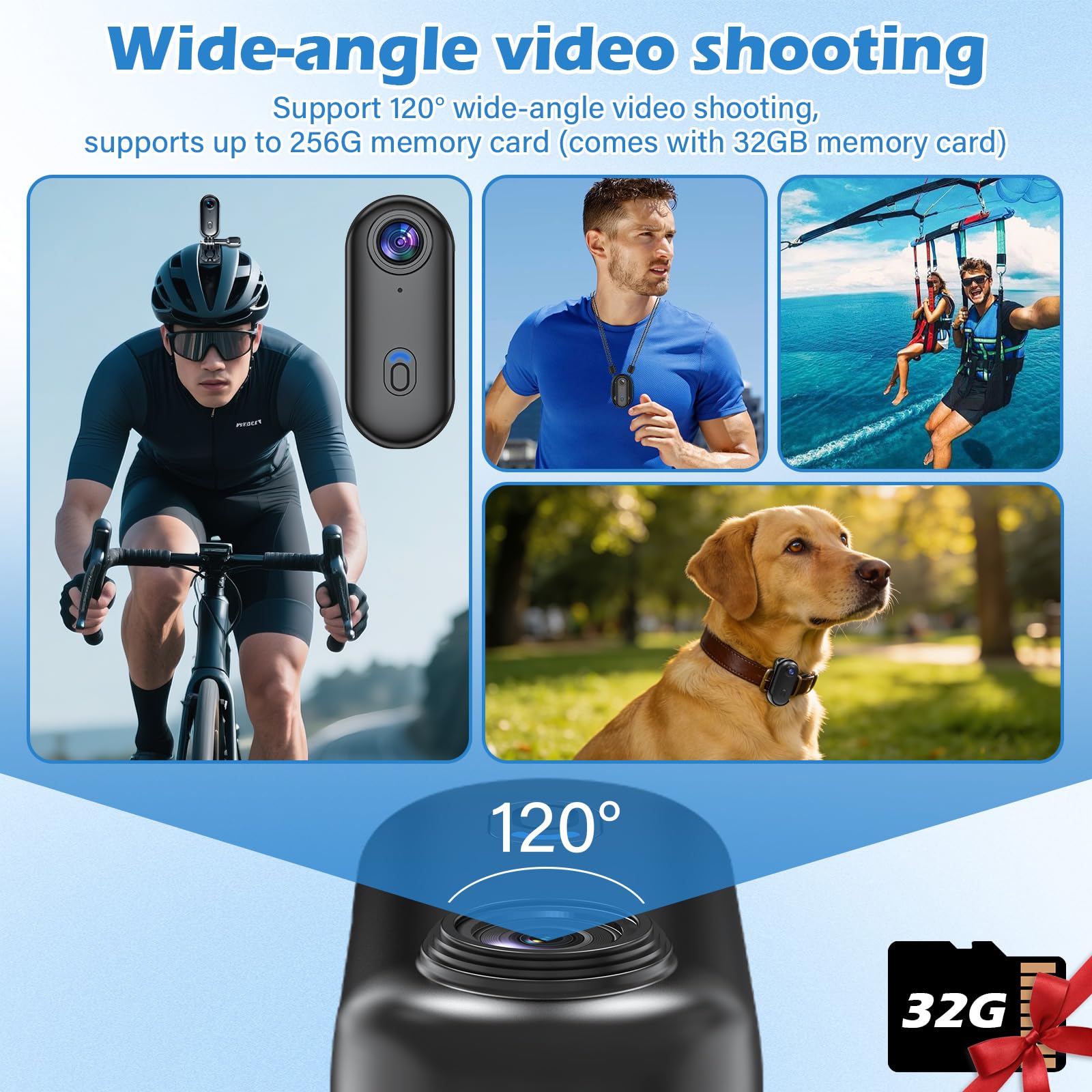 Cámara Deportiva, 32GB Mini Cámara de Acción 360°, HD 1080PCámara Acción Impermeable 30M Videocámara Cámara de Casco, Cámara Corporal para Vlog para Moto Bici — view 6
