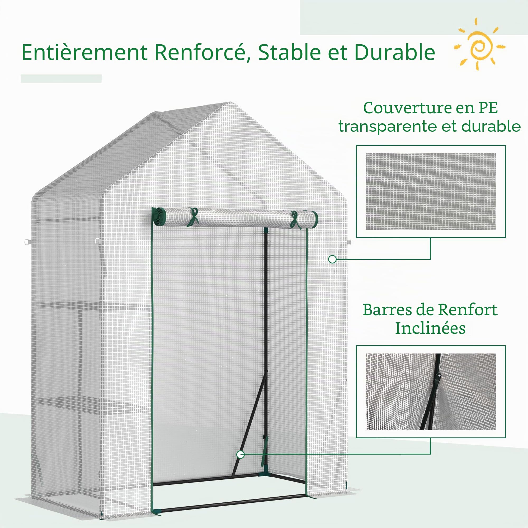 Outsunny Serre Walk-in Portative 2 Niveaux 143x73x195cm Vert