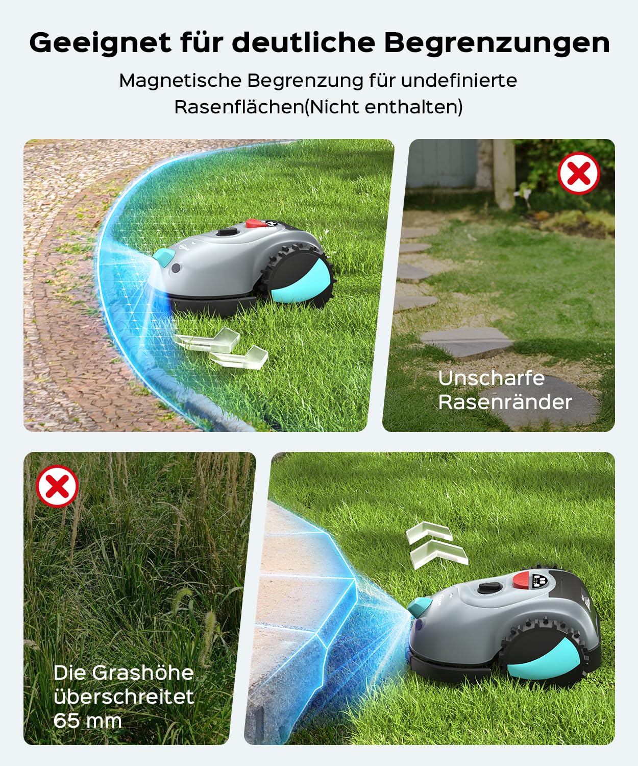 YARDCARE V100 Mähroboter ohne Begrenzungskabel, mit Vision Navigation, Spiralschnitt, 150 Hinderniserkennung, Rasenroboter bis zu 150 m², 4Ah Akku Rasenmäher Roboter mit Kamera, Ersatzklingen
