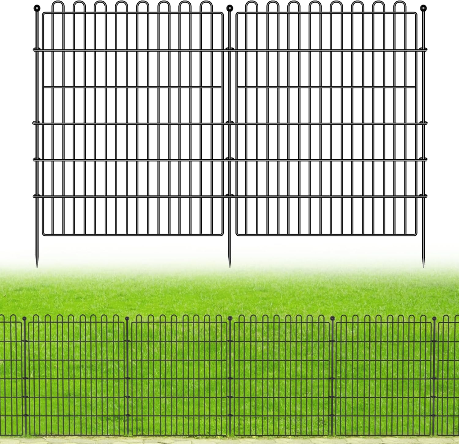 10 Panels No Dig Decorative Garden Fence for Yard, 32 in(H) X 23.6 ft(L) Animal Barrier Fencing for Outdoor Dog, Metal Portable Garden Fences for Borders, Pets, Landscape, Temporary Fence
