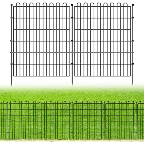 10 Panels No Dig Decorative Garden Fence for Yard, 32 in(H) X 23.6 ft(L) Animal Barrier Fencing for Outdoor Dog, Metal Portable Garden Fences for Borders, Pets, Landscape, Temporary Fence