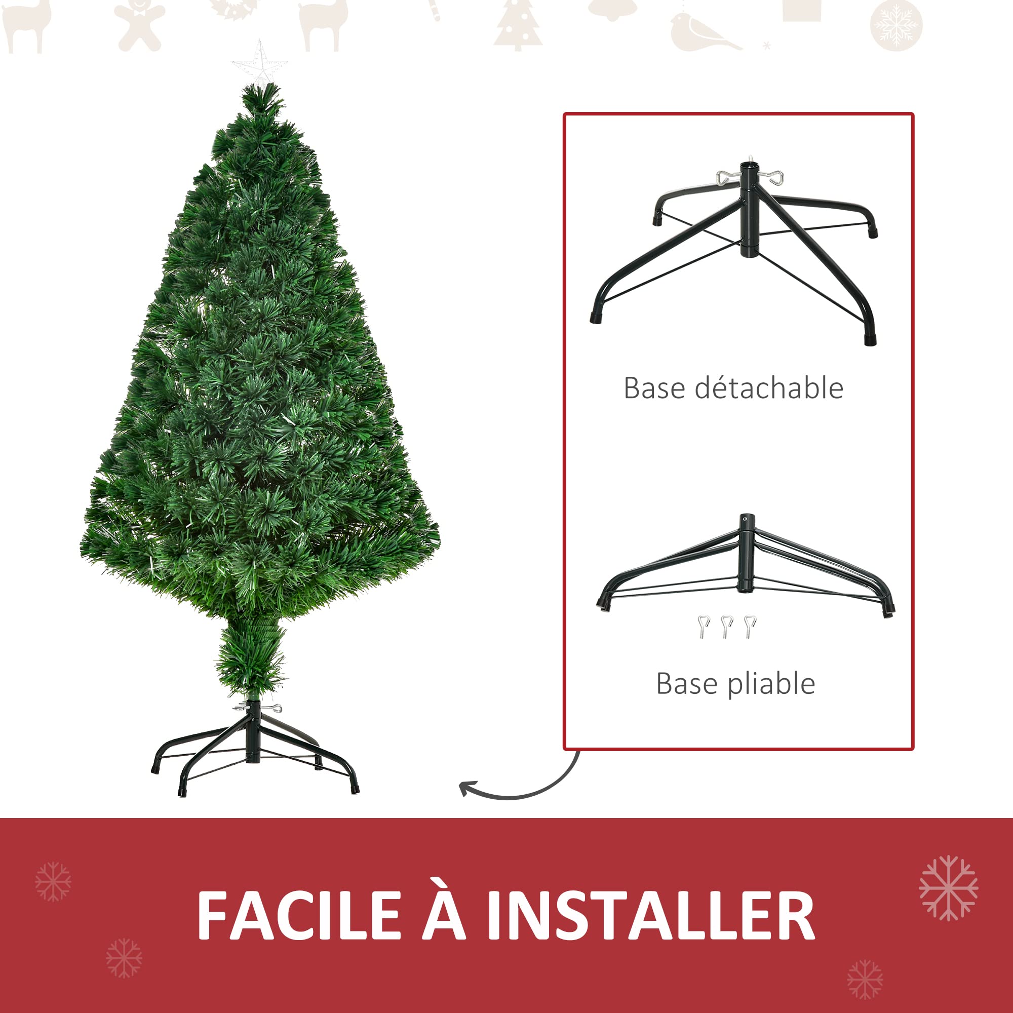 Sapin De Noël Homcom Sapin De Noël Artificiel Lumineux Fibre Optique Multicolore + Support Pied 48 X 90H Cm 90 Branches Vert