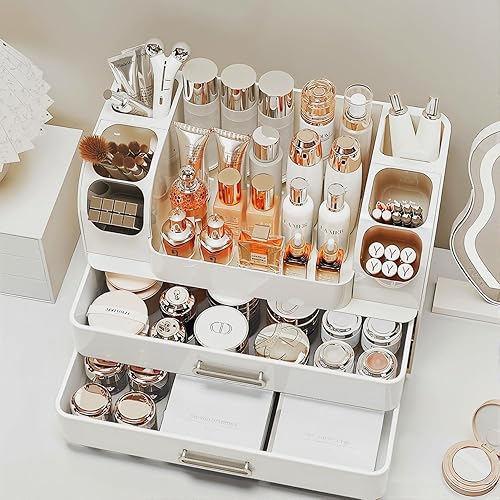 Miniatura 6 de Organizador de maquillaje con cajones para tocador, organizador de encimera de baño con soporte para brochas, organizador de almacenamiento para