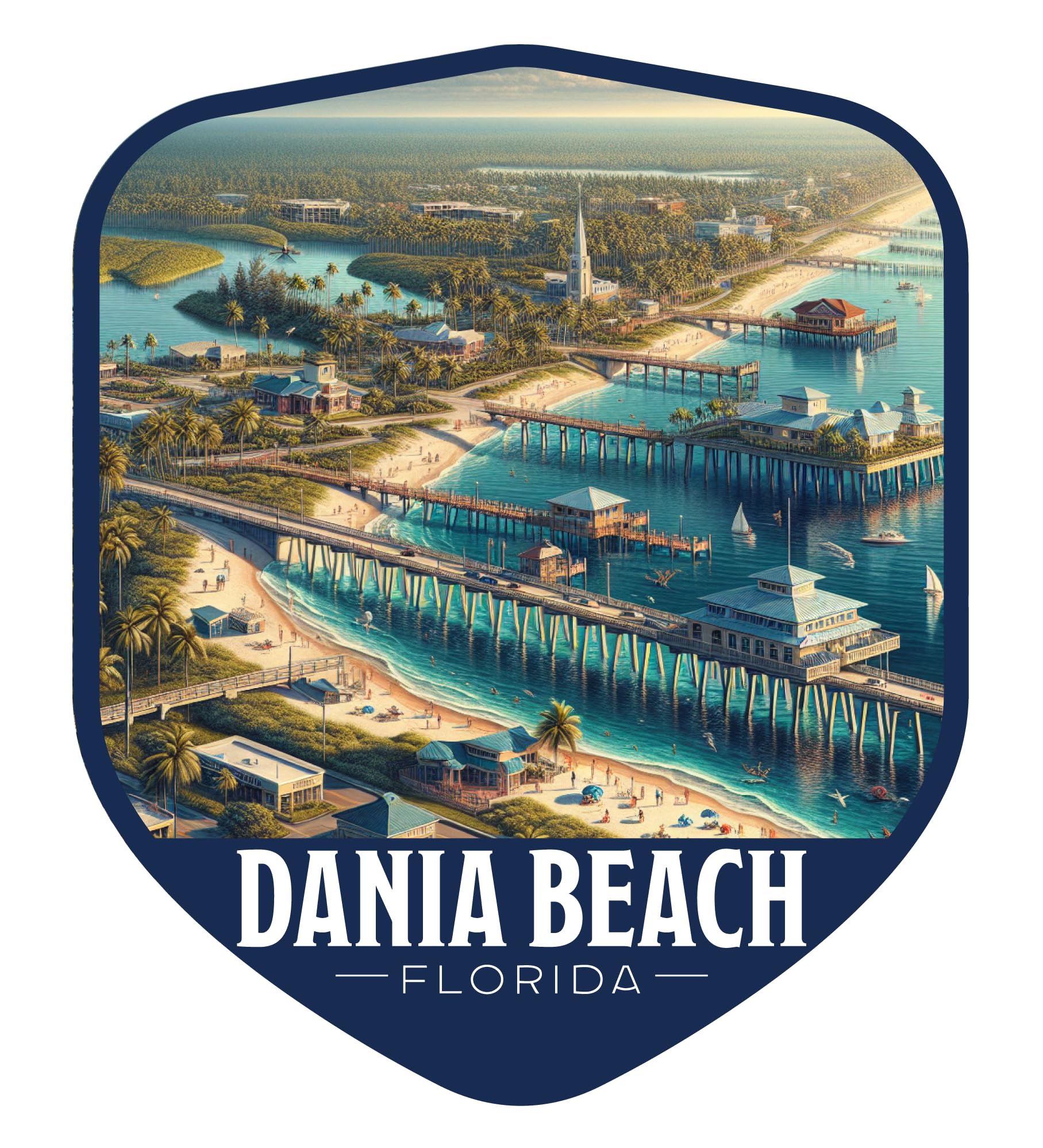 Dania Beach Florida Vintage Shield Badge Souvenir - 3-Inch Vinyl Magnet