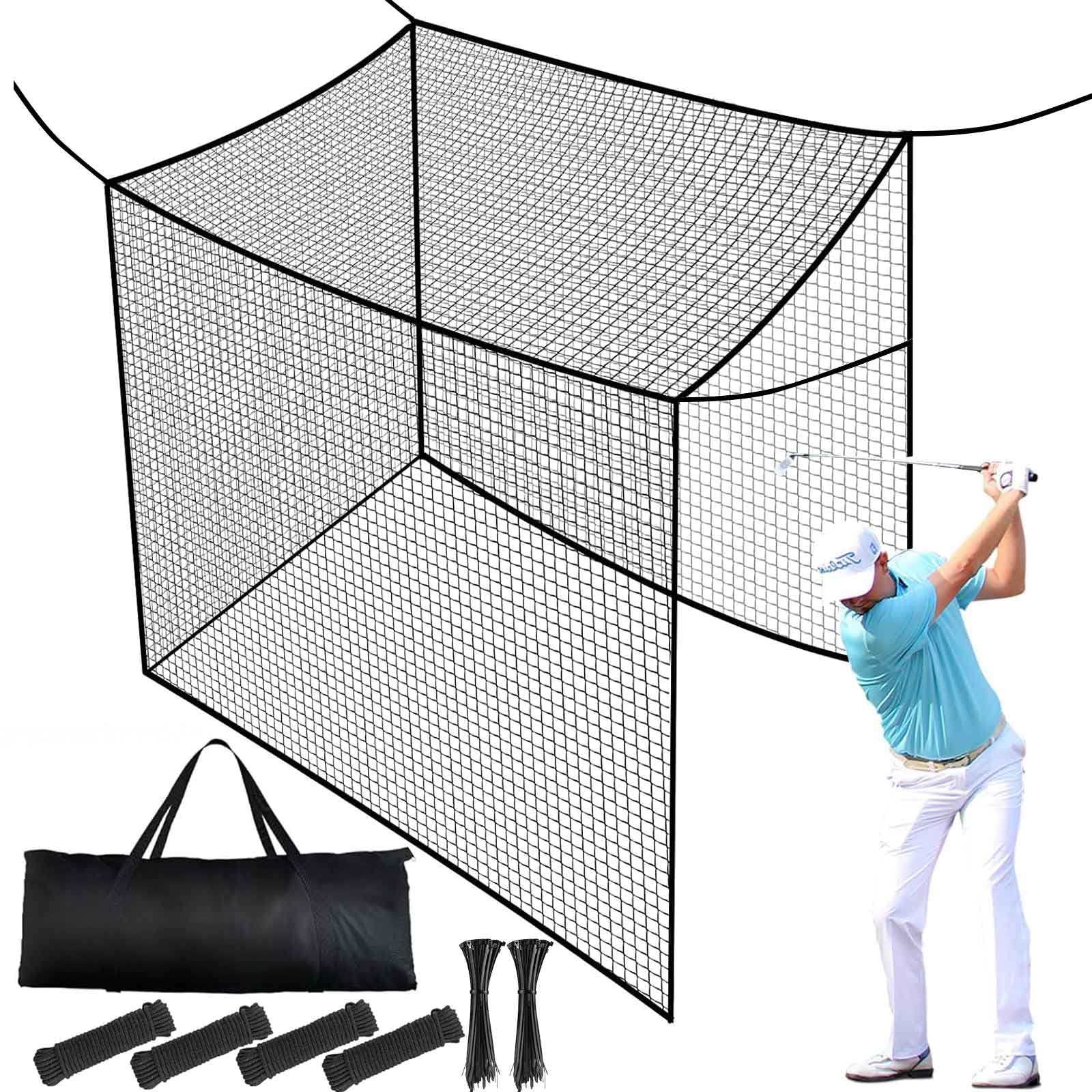 Filet pour Cage de frappeur de Golf 3 x 3 x 3 M Filet d'entraînement de Golf (Cadre Non Inclus)