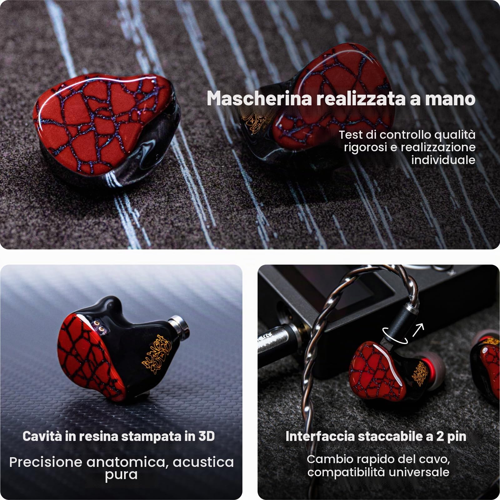 Linsoul Punch Audio Martilo In Ear Monitor,Cuffie IEM per Basshead con Driver Ibrido 1Planar+2BA+2DD,Auricolari HiFi Cablati, Cuffia Cablata di Precisione per Monitoraggio EDM Hip-Hop
