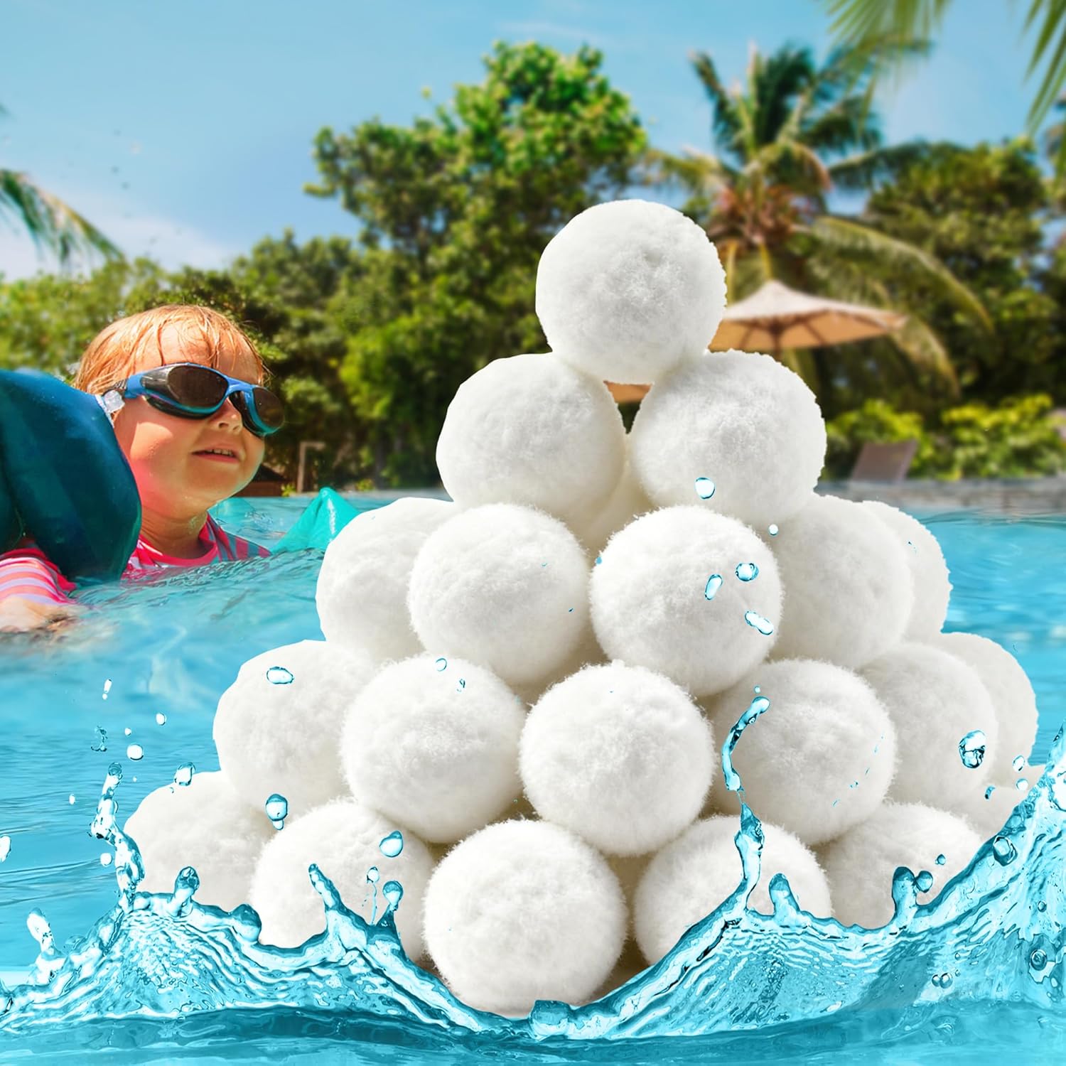 EverCrystal Pool Filter Balls 3.1 lbs - Reusable 2-Inch Media Replaces 100 lbs Sand, 3-5 Micron Filtration for Crystal Clear Pools