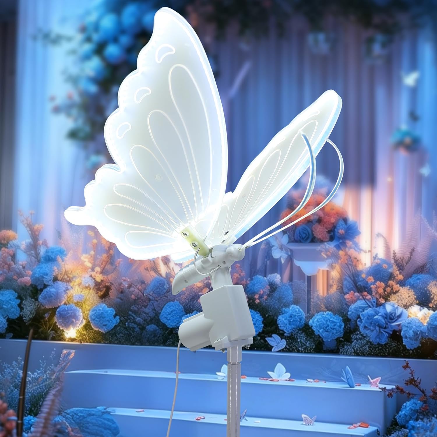 ENUOLI Wedding Moving Butterfly Floor Lamp LED Ambient Lighting Inline Cord Switch 23" Wings Creative Butterfly Lamp Wedding Decor Atmosphere Lighting for Banquet, Birthdays, Party 1PCS (White)