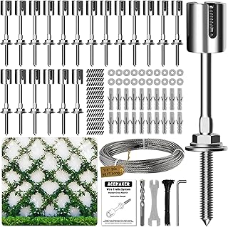 Wire Trellis for Climbing Plants Outdoor, 20-Set Wall Wire Trellis Kit with 1/8in x 98ft Stainless Steel Cable, T316 Espalier System for Fence and Garden DIY Projects