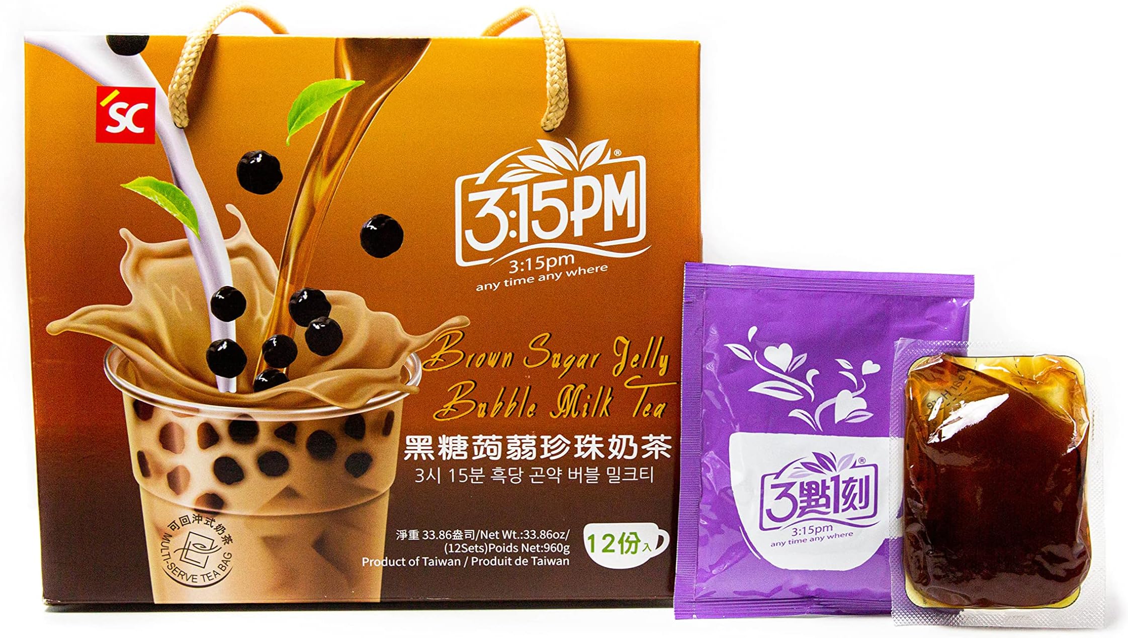 3:15pm Brown Sugar Milk Tea with Konjac Jelly - Authentic Bubble Tea, by 3:15pm, 33.86oz (Pack of 12)