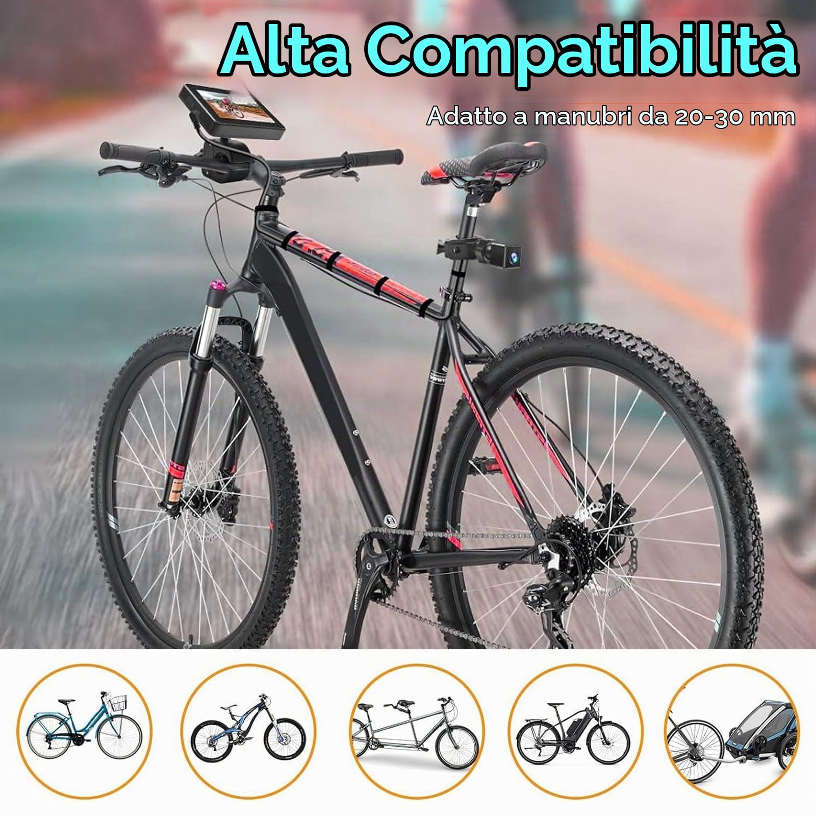 Shkalacar Telecamera Posteriore per Bicicletta 1080P con Monitor da 4,3'', Visione Notturna a 8 LED, Ampio Angolo di visuale di 150°, Staffa Girevole, Compatibile con Mountain Bike, Bici da Strada
