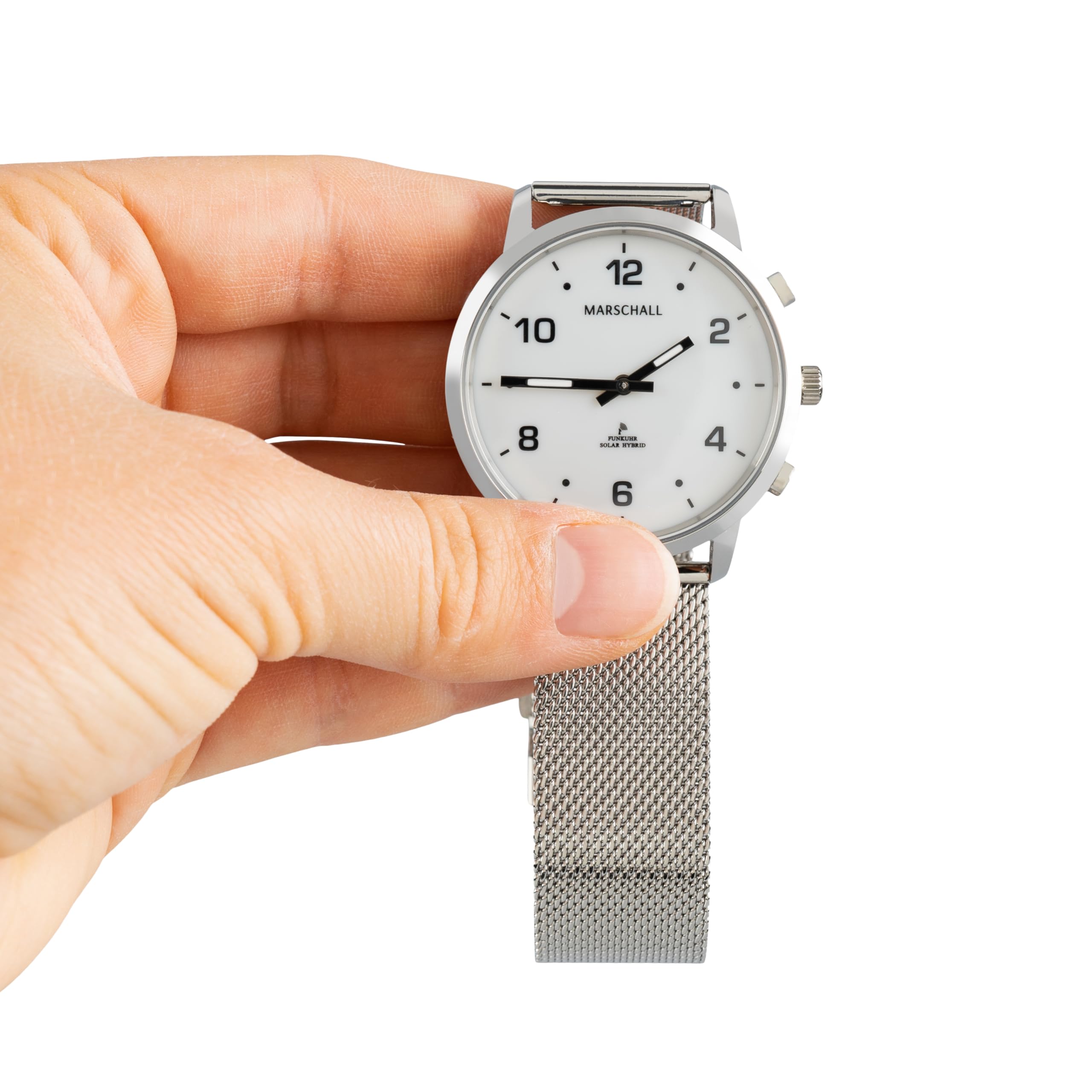 Marschall Deutsch sprechende Unisex Armbanduhr I Mit Soloarpanel I 1150W I Für Blinde, Senioren und Demenzkranke I Datum- und Zeitansage