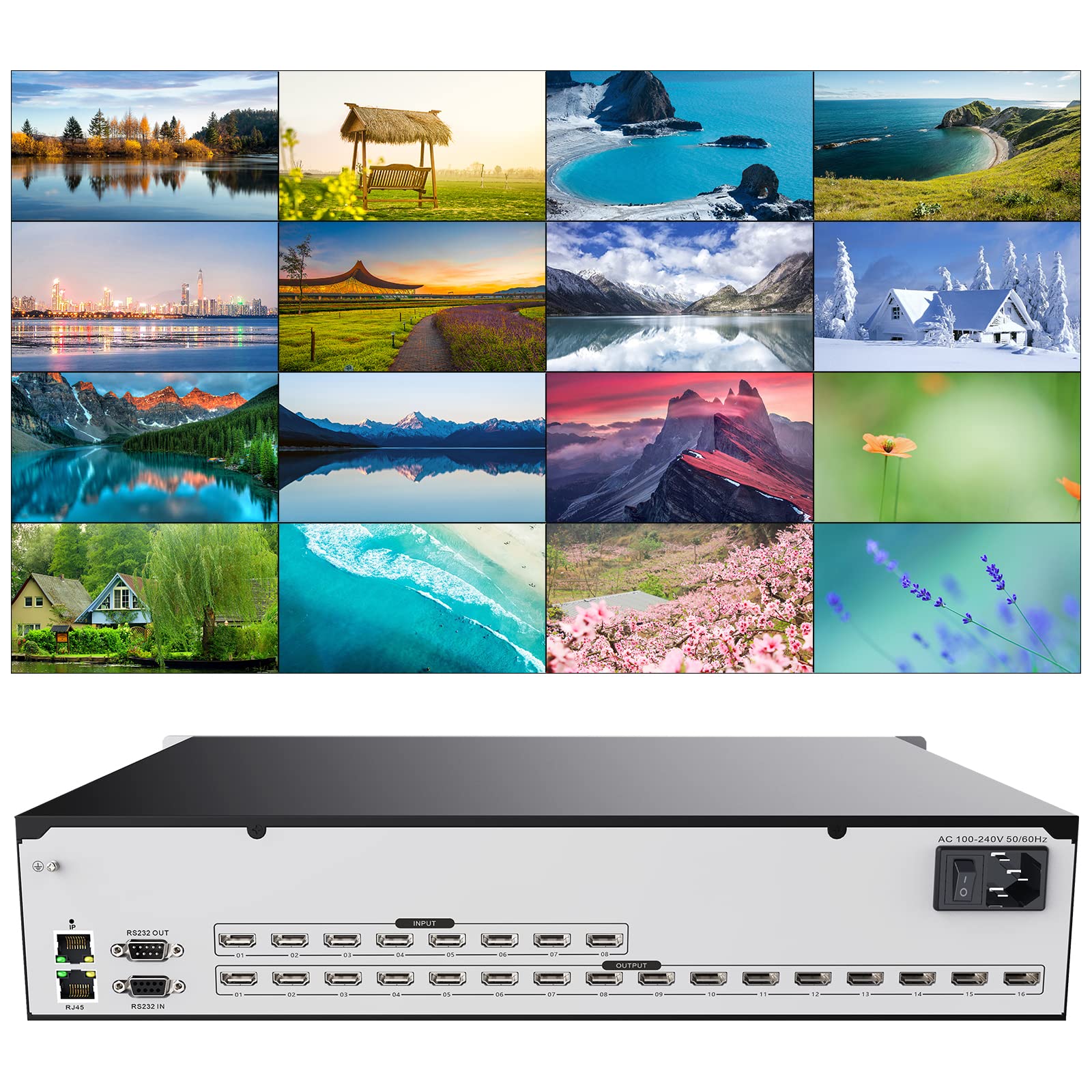 ICUIXIAN 8x16 HDMI Matrix Switch 4K@30Hz with Web GUI-Rs 232-LAN Port Control, Rackmount HDMI Matrix 8x16 Supports EDID, HDCP, Dolby, DTS-HD Main Audio Transmission (Hdmi Matrix switcher & Splitter)