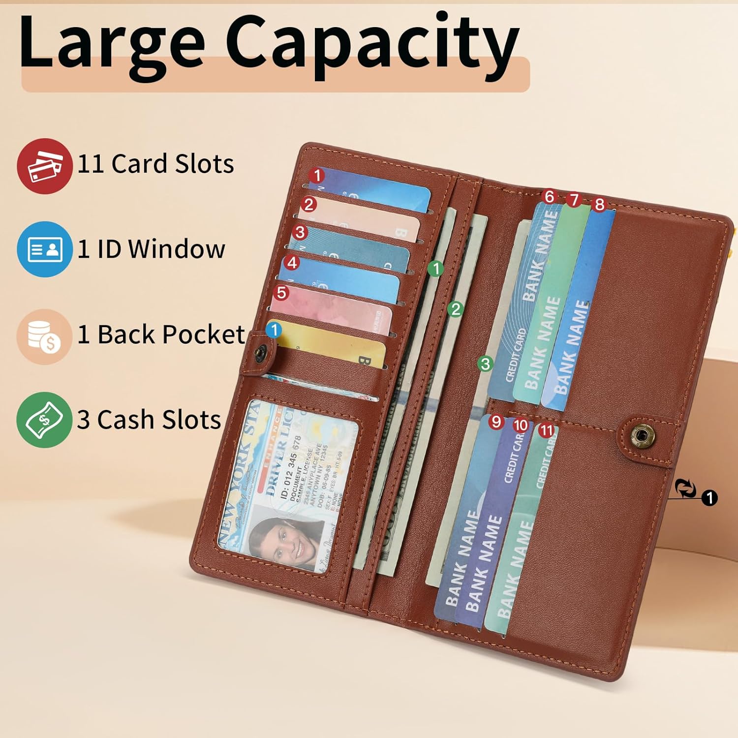 FALAN MULE Ultra Slim Thin Wallet for Women Bifold Leather RFID Blocking Designer Credit Card Holder - Image 3