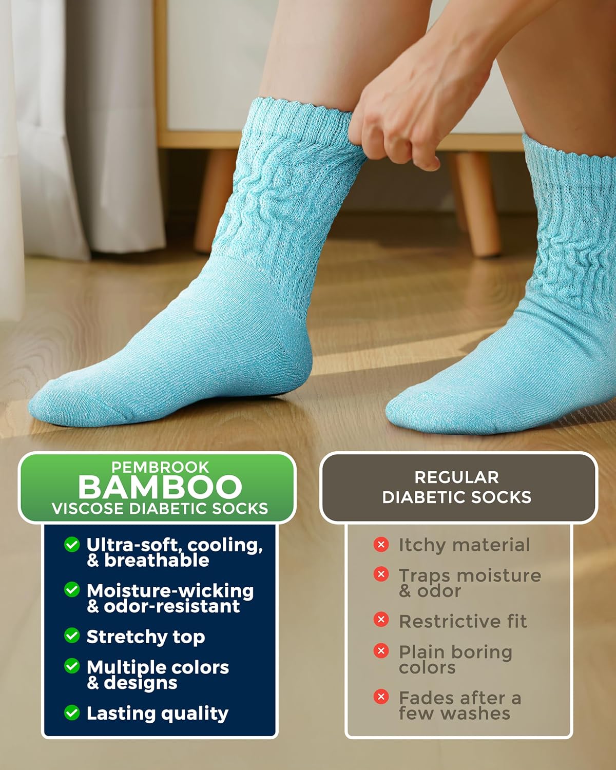 Pembrook Diabetic Socks for Women - 6 Pairs Cable Knit Viscose Bamboo Socks Woman, Non-Binding Top, Moisture-Wicking - Image 3