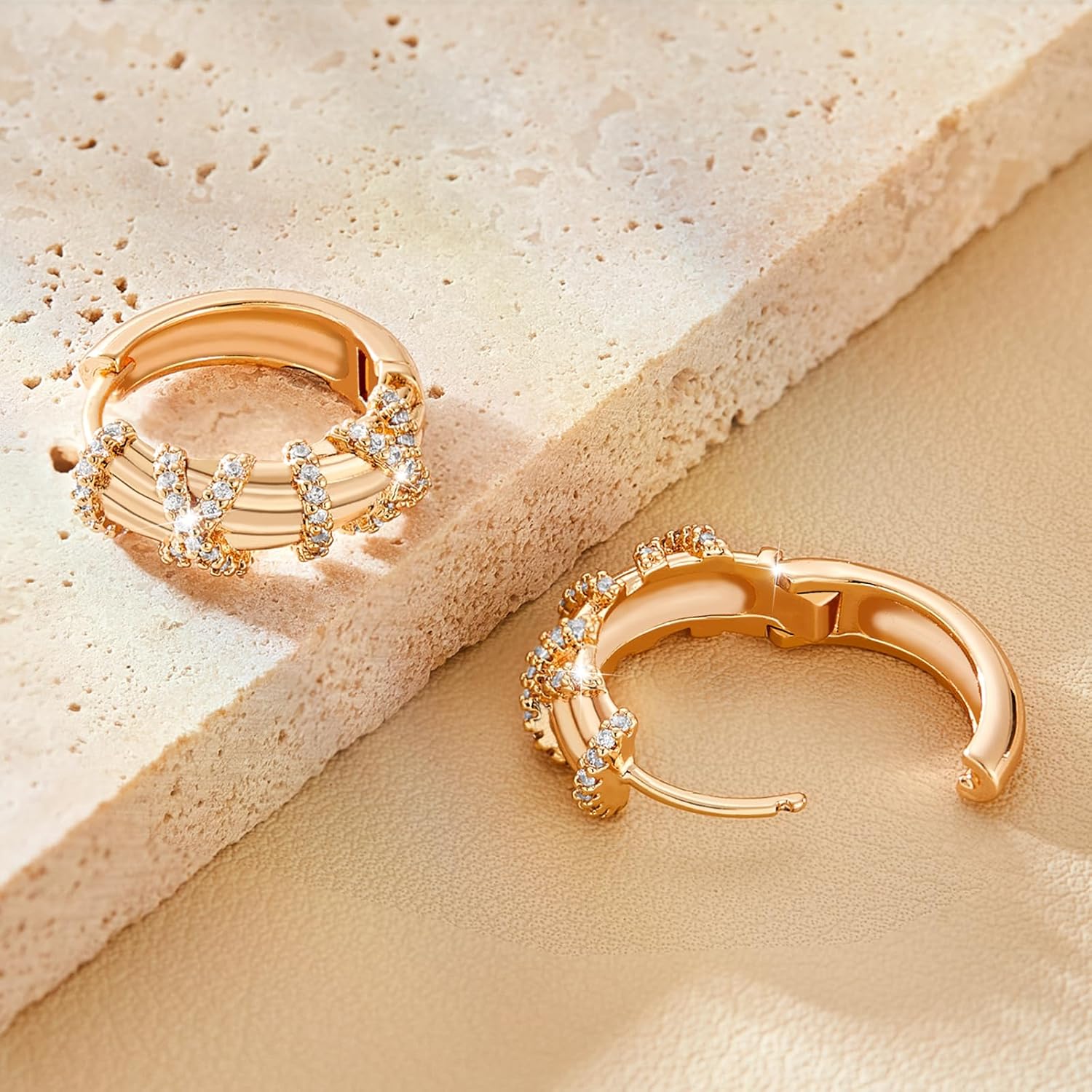 Richapex 18K Crystal Heart Hoop Earrings for Women with Locket Design, White Crystal Cubic Zirconia Dangling Earrings Fine Jewelry Gifts for Her - Image 4