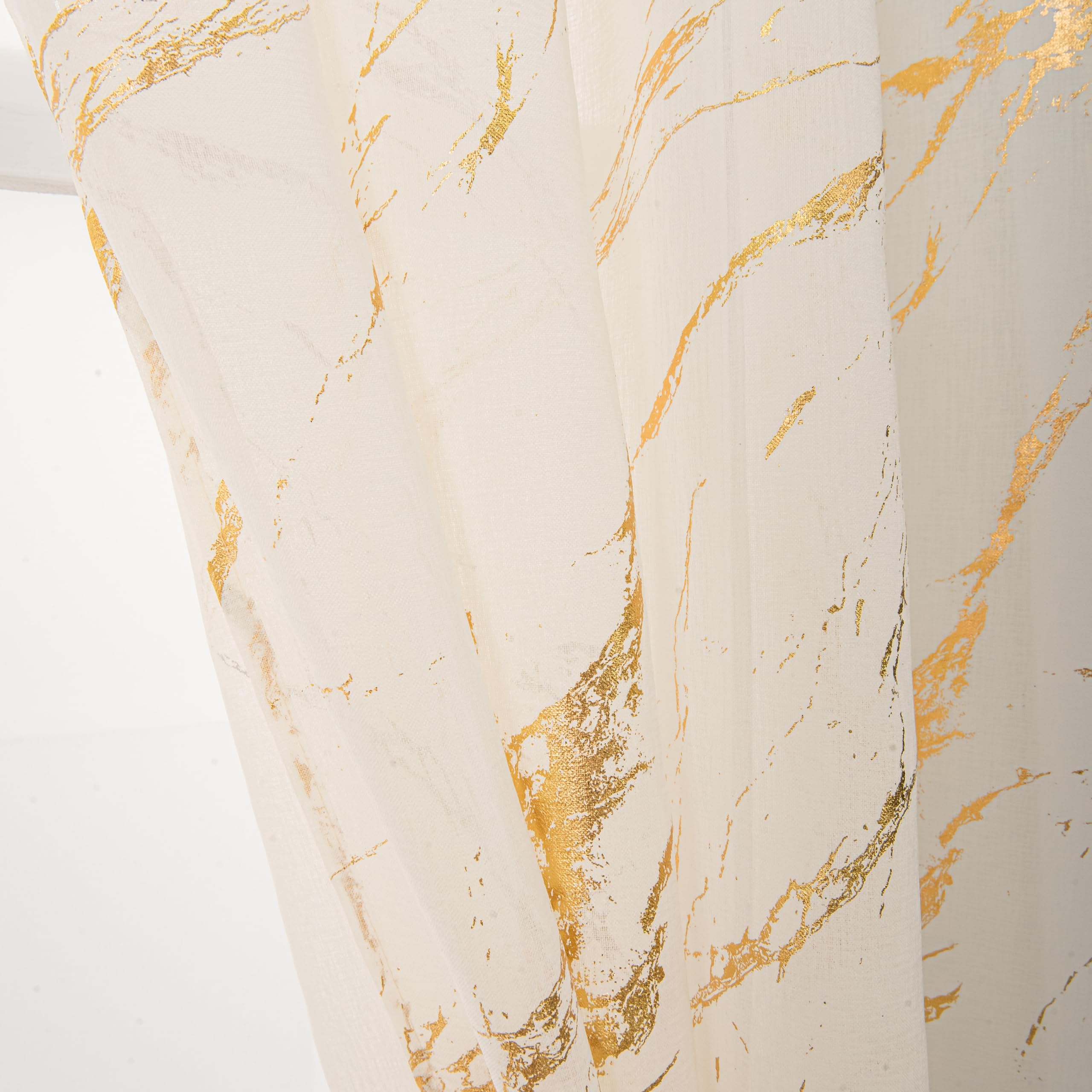Lot de 2 Rideaux Transparents dorés de 243,8 cm de Long, Rideaux avec Passe-Tringle pour Chambre à Coucher, Salon, décoration de Noël, Traitement de fenêtre à imprimé marbre en Feuille d'or