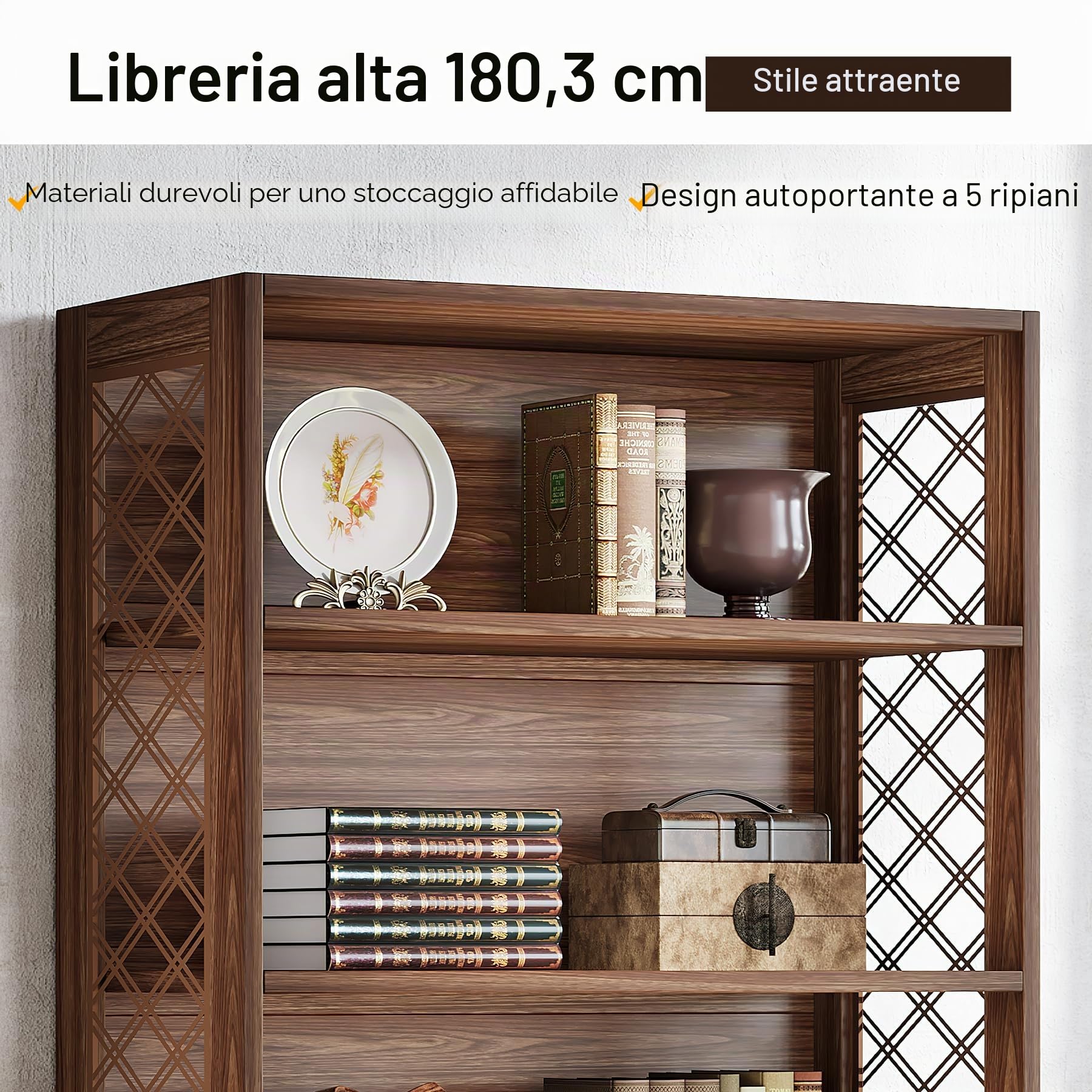 Tribesigns - Libreria a 6 ripiani in stile vintage/moderno della metà del secolo, altezza 180 cm, scaffale portaoggetti a 6 livelli per casa, ufficio, soggiorno, camera da letto
