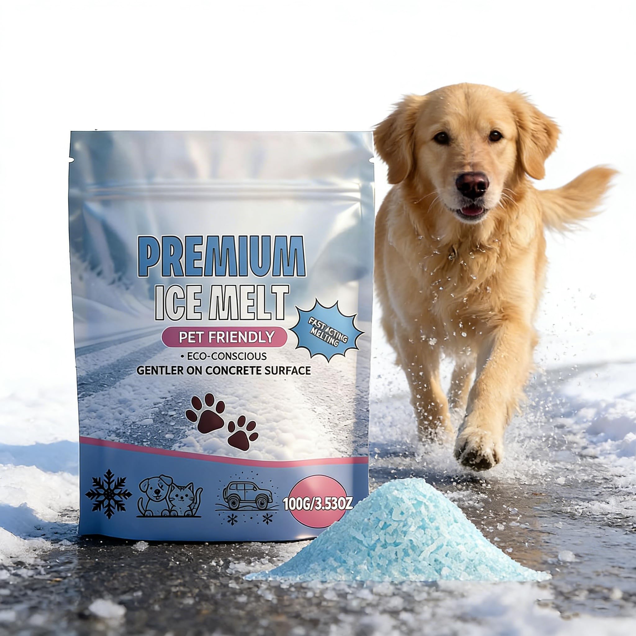 2026 ICES & Snow Melts,Ice Melt - Pet Safe Ice Melt,Pet Friendly Salt for ICES and Snows,Fast-Acting Snow Melts/Ic-e Removal for Driveway Sidewalk,Resealable 100g Bag — view 3