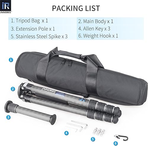 Vista 7 de Trípode de fibra de carbono INNOREL KT324C sin cabeza Trípode de viaje compacto portátil profesional para cámara digital DSLR Soporte de soporte