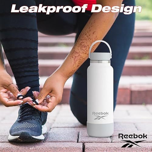 Miniatura 8 de Reebok Botella de agua de boca ancha de acero inoxidable con tapa flexible para exteriores, 32 onzas, botella de agua deportiva aislada al vacío de