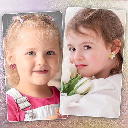 Miniatura 6 de 9 pares de aretes de clip para niñas, joyas de mariposa para niñas, lindos aretes de clip de animales para niñas pequeñas, juego de aretes de