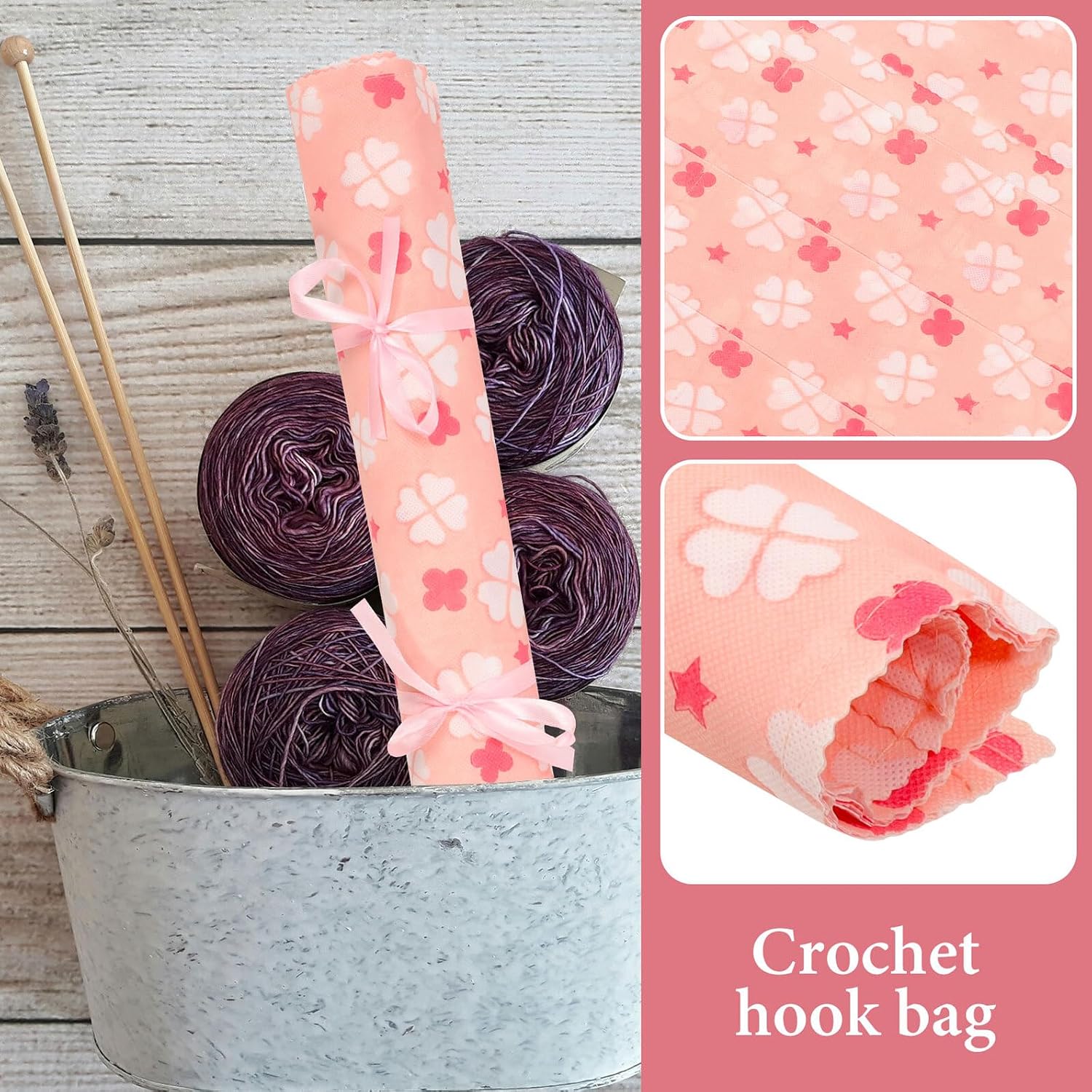 OHPHCALL Knitting Needle Bag and Crochet Hook Organizer Large Capacity 15-Compartment Non-Woven Storage Case for Knitting Tools and Wool Hooks Holder Suitable for Yarn Crafts and Sewing