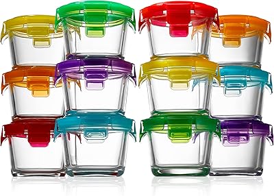 NutriChef 12PC Food Storage Containers - 4.48oz Mini Stackable Superior Premium Glass Meal-prep w/ Airtight Locking Lid, BPA-Free Leakproof, Freezer-to-Oven-Safe, For Baby Food Snacks Fruits & Nuts