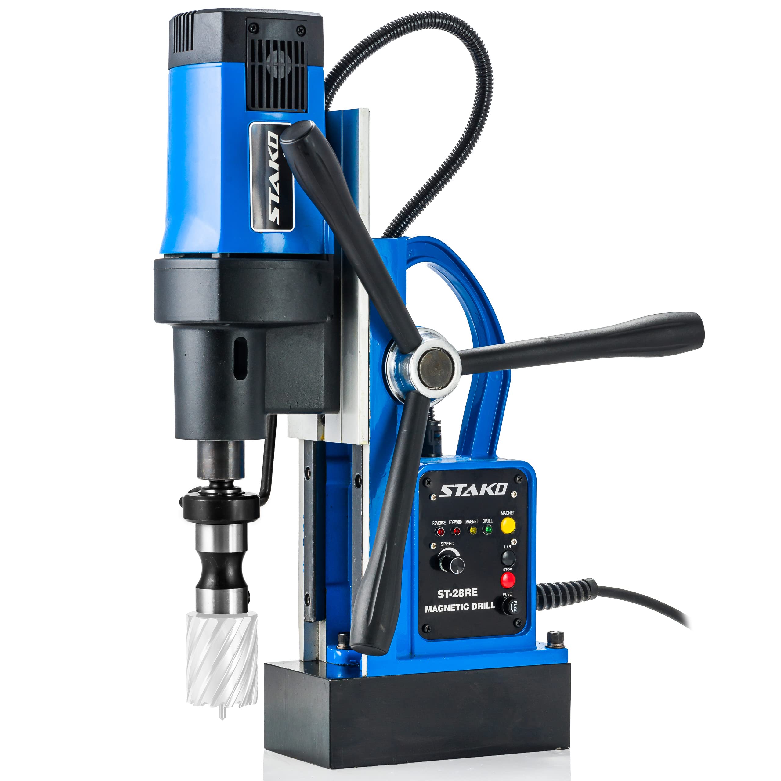 STAKO Trapano magnetico da 1800 W con valigetta ST-28RE Max.Ø80 mm - Forza magnetica 16500N - Trapano centrale portatile per metallo con Weldon 19 mm e mandrino 3-16 mm e supporto filettato M3
