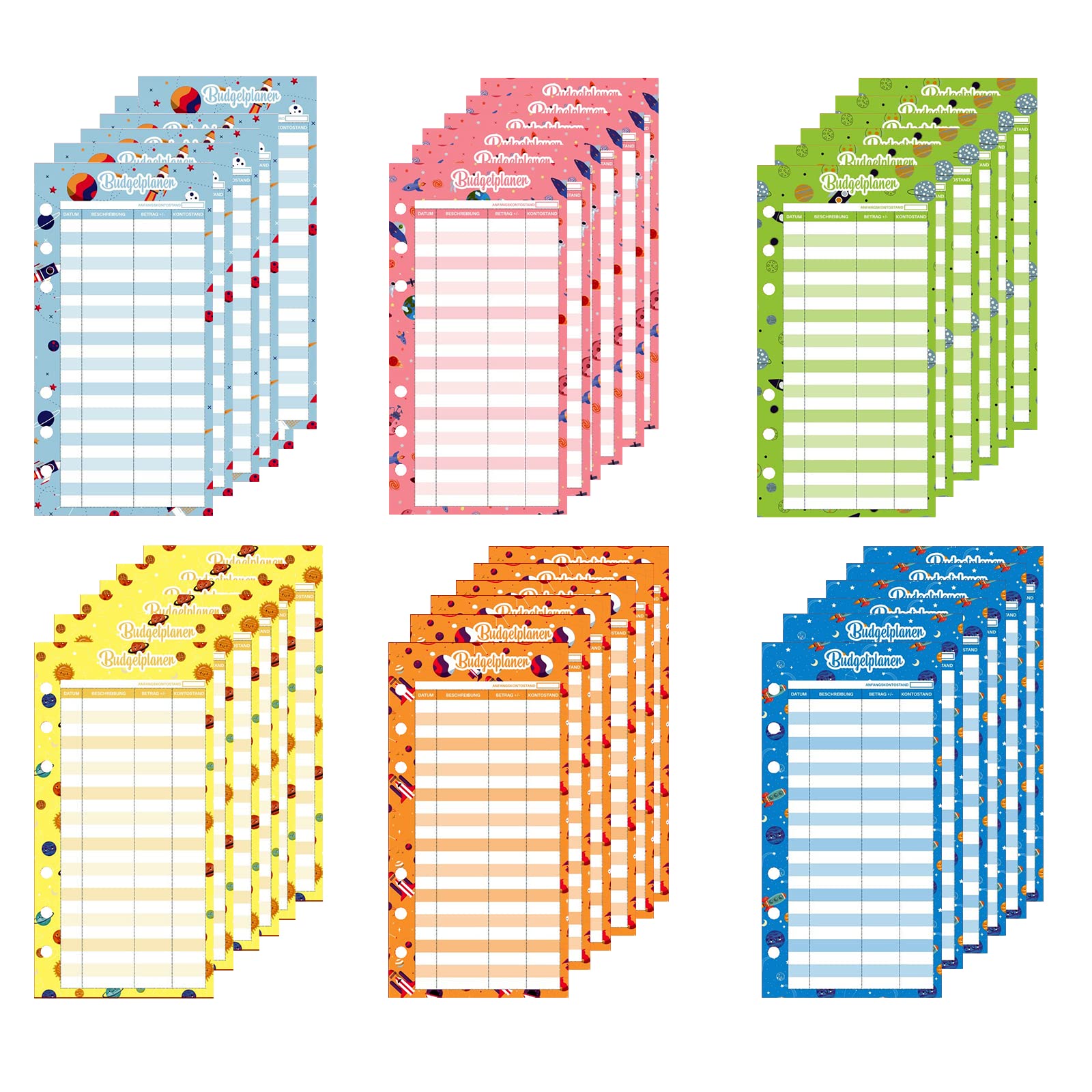 Fogli Budget A6 Per Planner - 60 Pezzi, 6 Fori, 6 Stili, Per Gestione Spese Casa/Ufficio/Scuola