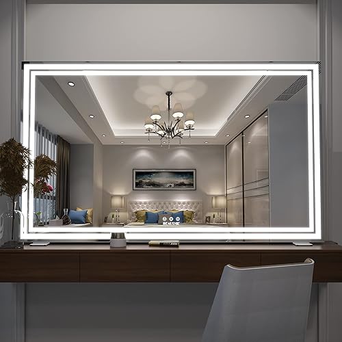 Miniatura 3 de BEAUTME Espejo de tocador, 40 x 24.3 pulgadas, espejo Hollywood con tiras LED dobles, espejo de maquillaje para vestidor y dormitorio, espejo de