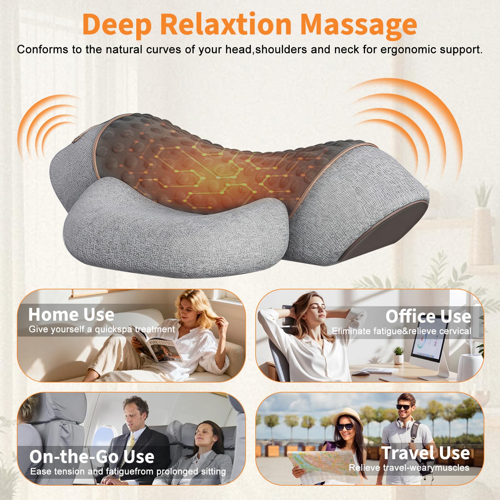 Masseur Cervical avec Chauffage, 3 en1 Masseur Dos et Cervicales avec Chauffage, Vibration et Traction, Masseur Cervical et Dos Électrique Pour Soulager Les Douleurs Des Tissus Profonds (Gris clair)