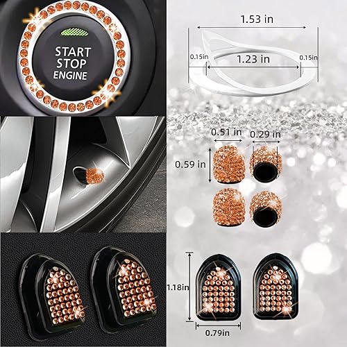 Miniatura 77 de NBTEPEM - Juego de 27 accesorios brillantes de automóvil para mujer, funda de volante de ajuste universal de 15'', marco para placa, soporte