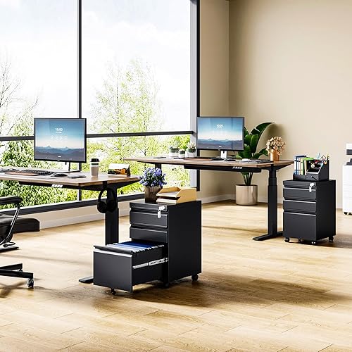 Vista 50 de MIIIKO Archivador de 3 cajones, archivador de metal con ruedas enrollables de bloqueo, almacenamiento de oficina debajo del escritorio, cajones Negro