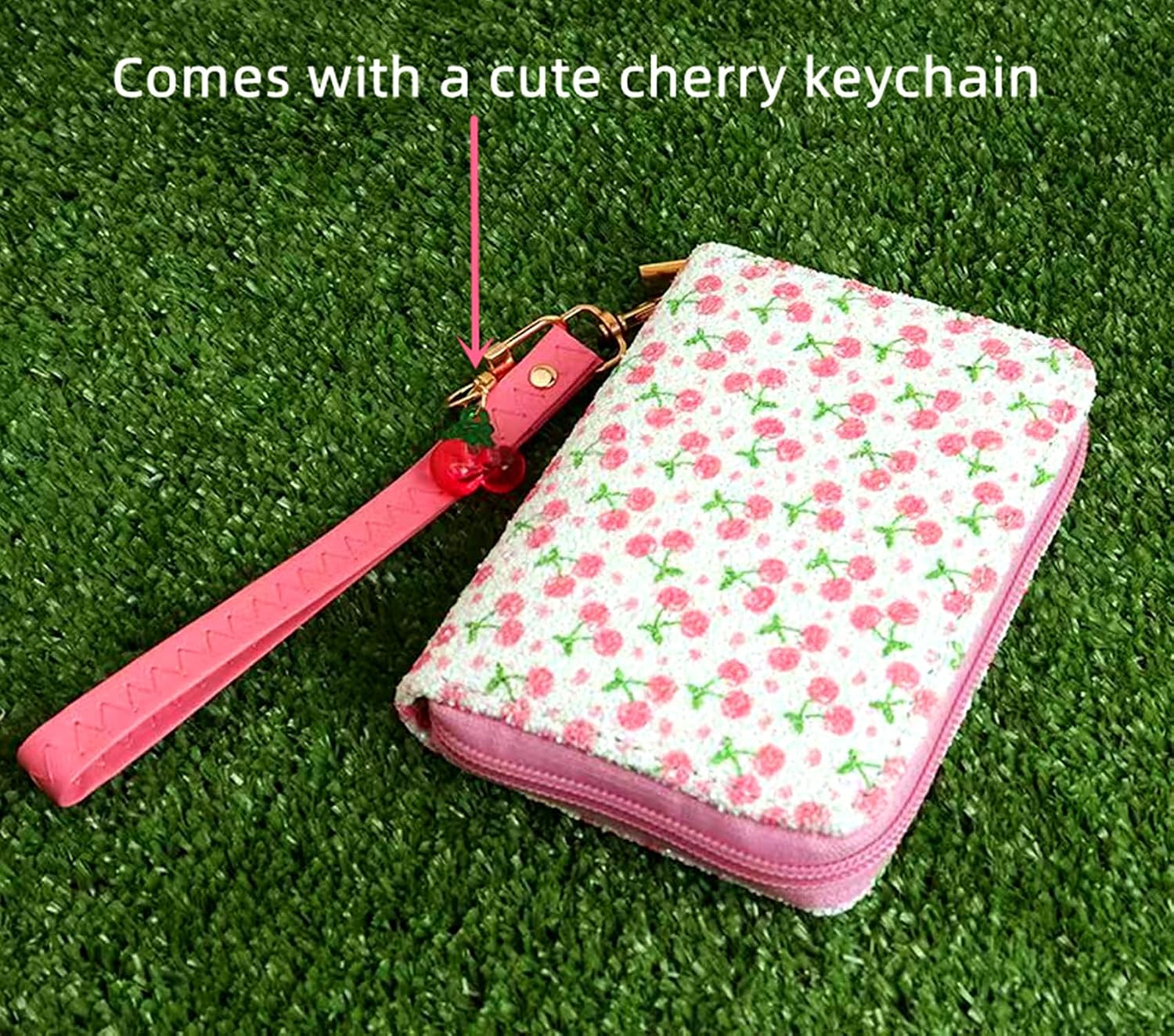 AACKS Flower Wallets with Strap Little Girls Flower Coin Pouch Small Cute Wallet for Teen Girls with Coin Pocket Cherry Fruit Wallet
