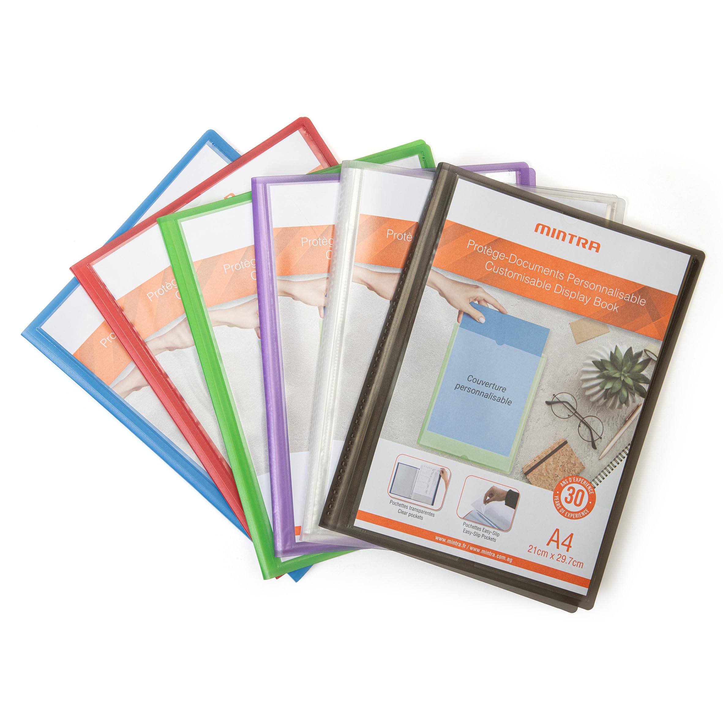Mintra Document Protector Pack of 6 - 60/80/100/120 Customizable: Organize your documents in style (120 views, Blue/Red/Green/Purple/Colourless/Black)