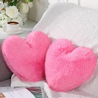 Marsui 2 Pcs Fluffy Heart Shaped Pillow Plush Cute Heart Shaped Throw Cushion Stuffed Decorative Gift Throw Pillow for Cou...