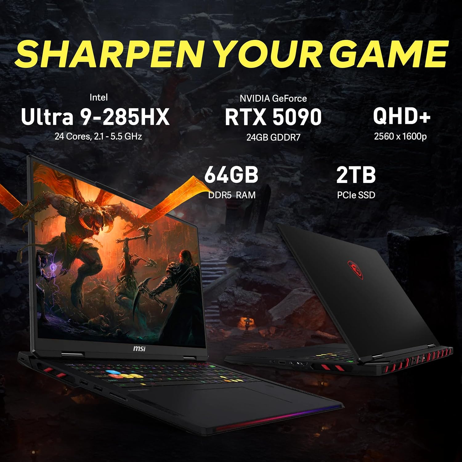 msi Raider 18" QHD+ 240Hz Gaming Laptop, Intel Core Ultra 9 285HX, GeForce RTX 5090 24GB GDDR7, 64GB DDR5, 3TB Storage (2TB SSD+1TB Docking Station), Backlit Keyboard, Copilot, Wi-Fi 7, Win 11, Black - Image 3