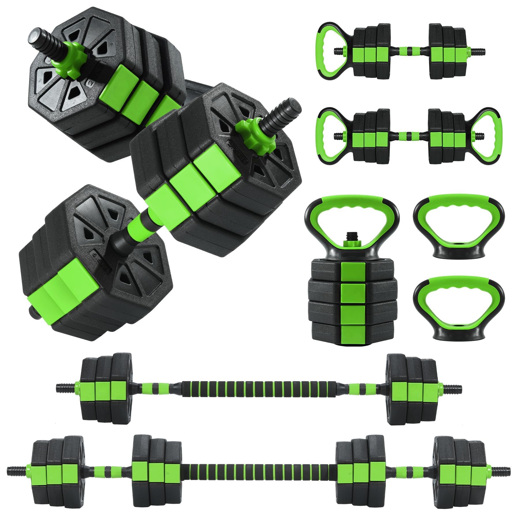 44 LBS Adjustable Dumbbell Set 3-in-1, Iron Sand Cement Octagon Free Weights Convertible to Barbell & Kettlebell, Home Gym Strength Training Equipment for Men Women