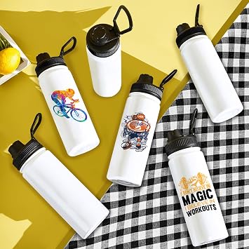 BetterSub Sublimation Sports Water Bottle Stainless Steel Insulated White Tumbler with Wide Mouth Lid and Straw 6 Packs (6packs 20oz)