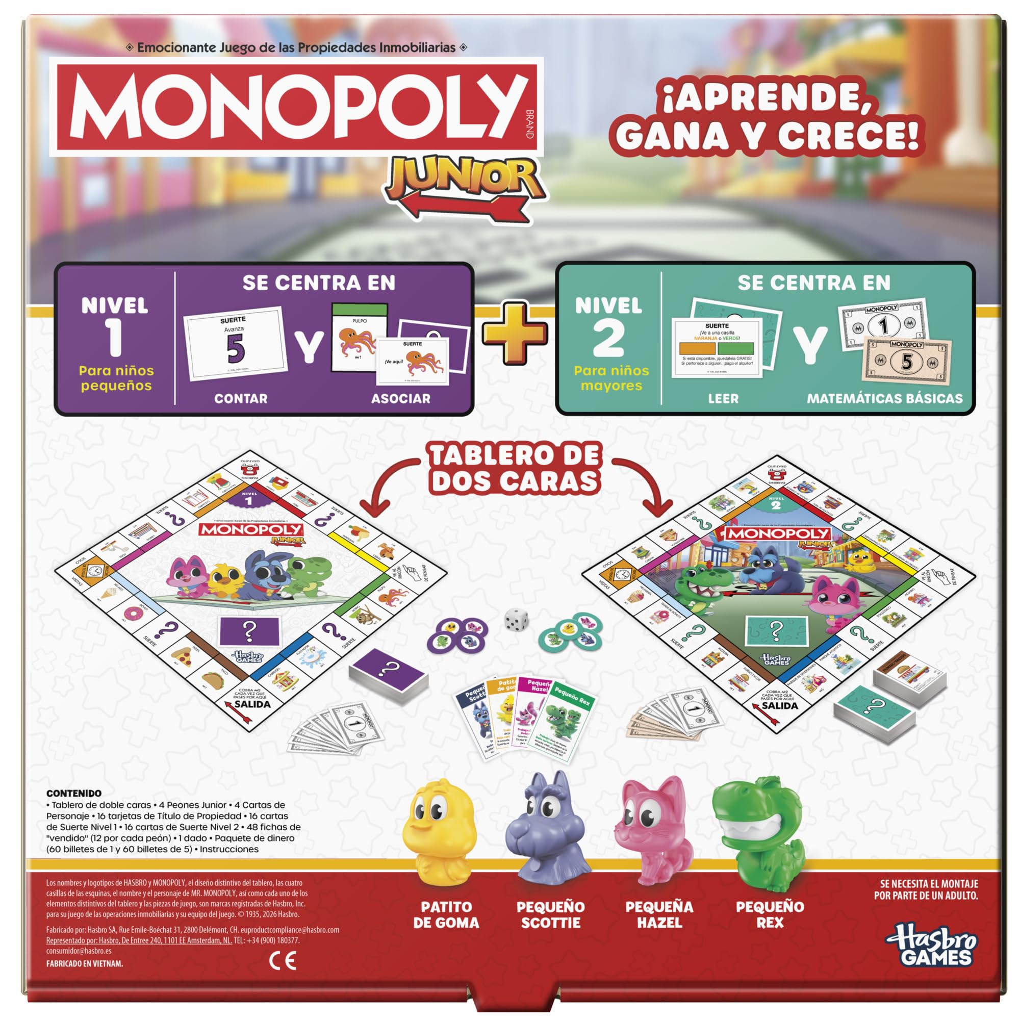 Juego de Mesa Monopoly Junior (Edición 2026) | 2 Juegos en 1 para niños pequeños, Tablero de 2 Caras | A Partir de 4 años | 2-4 Jugadores | 20 min. | Regalos preescolares - Versión en español