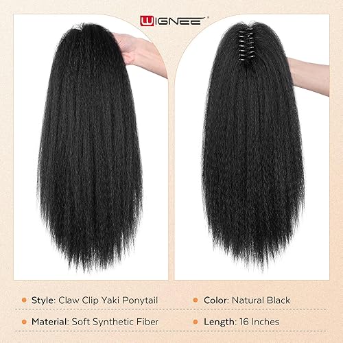 Miniatura 10 de WIGNEE Extensiones de cabello rizado tipo cola de caballo de 12 pulgadas, con clip de garra, extensiones de cola de caballo negro Yaki para mujeres