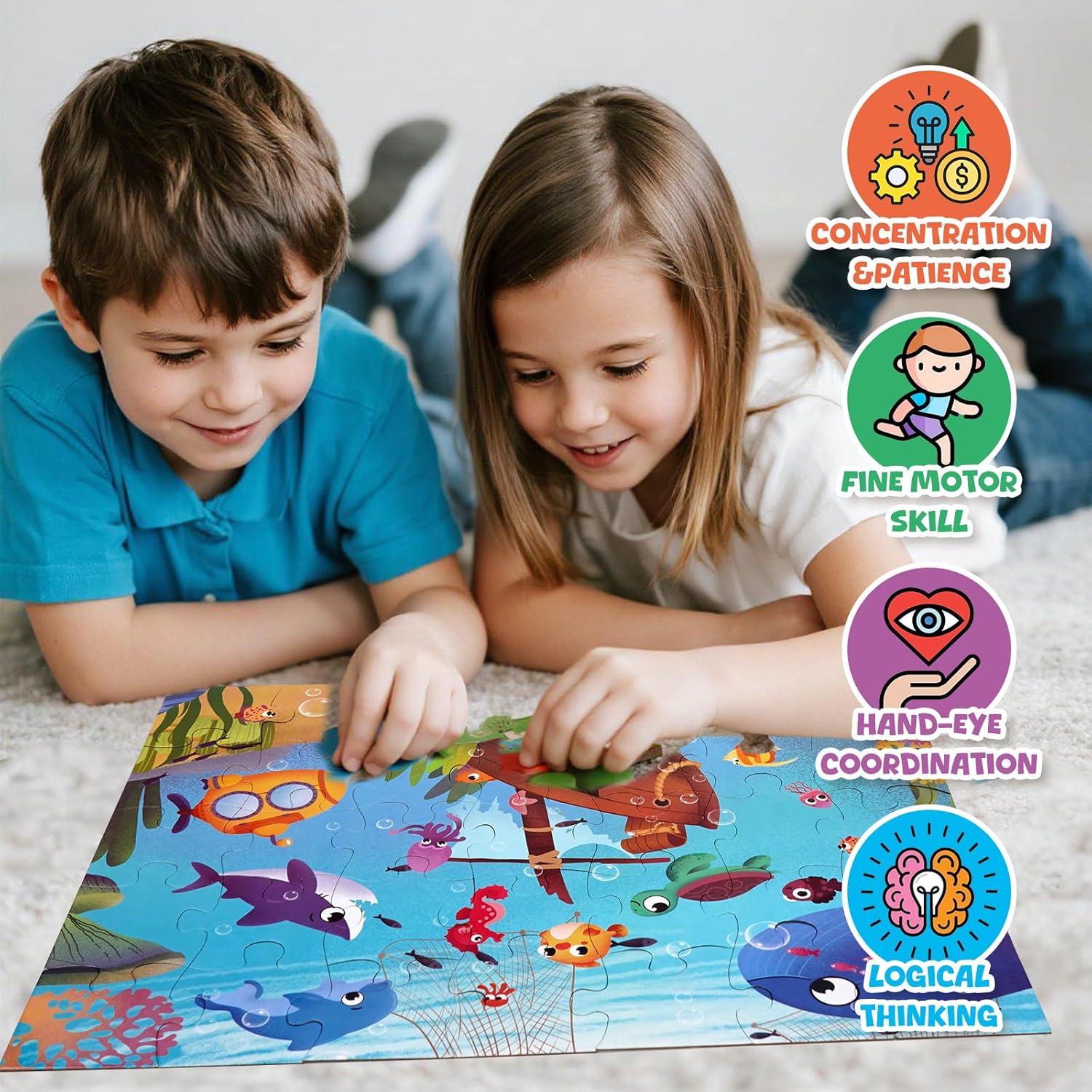 Floor Puzzle for Kids Underwater Jigsaw Large Puzzles 35 Piece for Toddler Children Learning Preschool Educational Intellectual Development Toys 3-5 4-8 Years Old Gift for Boys and Girls