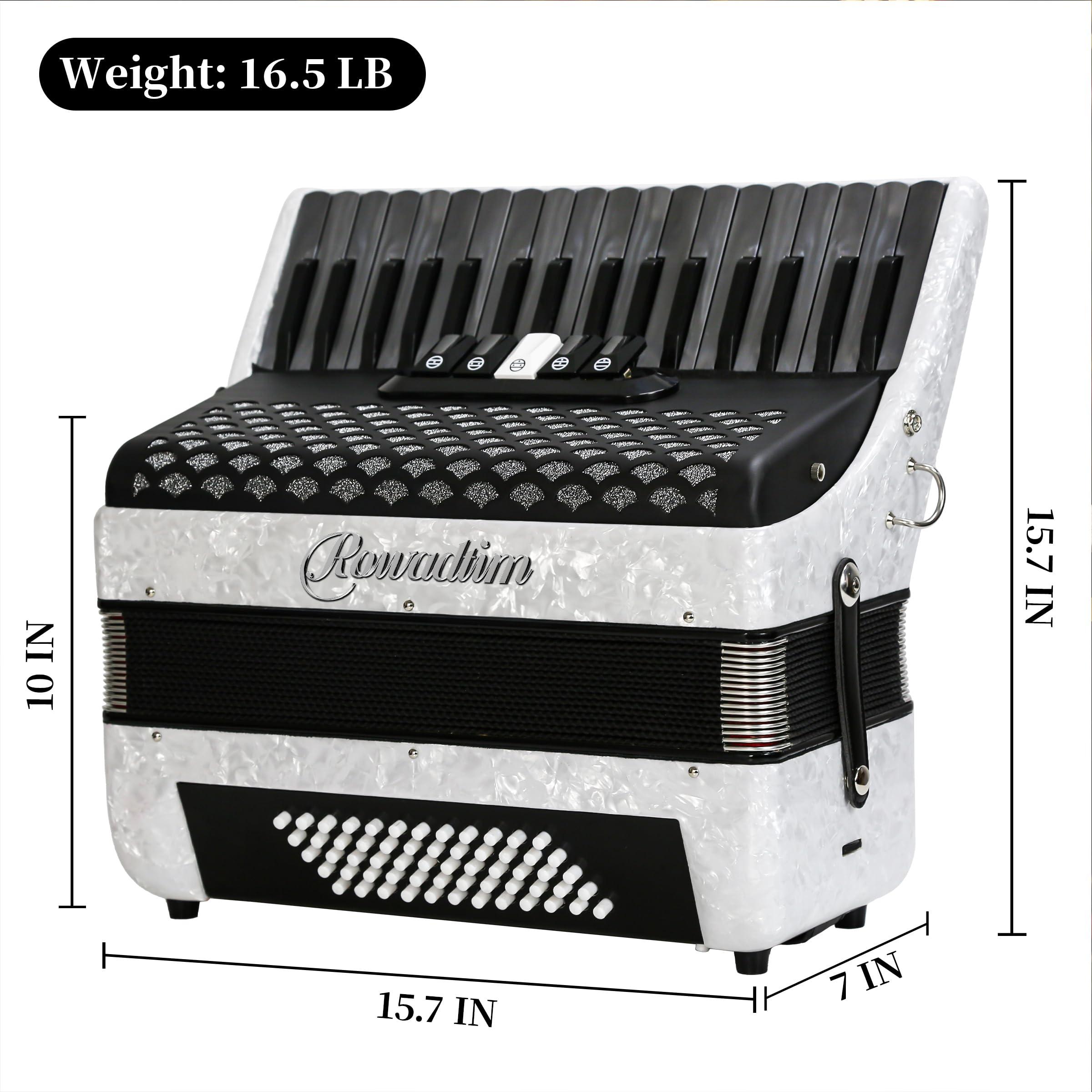 Piano acordeón de 34 teclas y 60 bajos para principiantes, profesores, estudiantes (blanco) | Tono rico; diseño ergonómico; fuelle de piel de cordero; apto para todos los niveles; diseño portátil