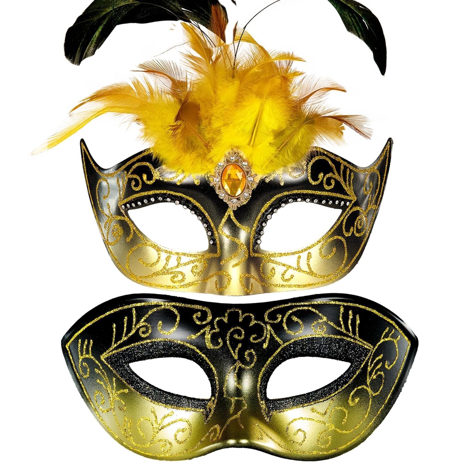 MYSEUNI 2025 Couples Venetian Masquerade Mask Set Feathers
