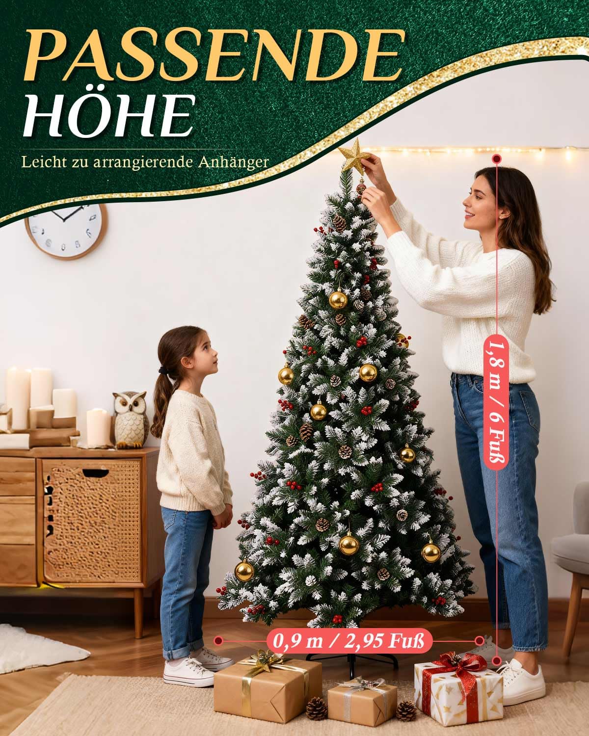 Árbol de Navidad artificial de 180 cm con nieve, árbol de Navidad con 800 puntas de PVC y soporte de metal, montaje rápido en 3 partes, para casa, oficina, tiendas, decoración navideña