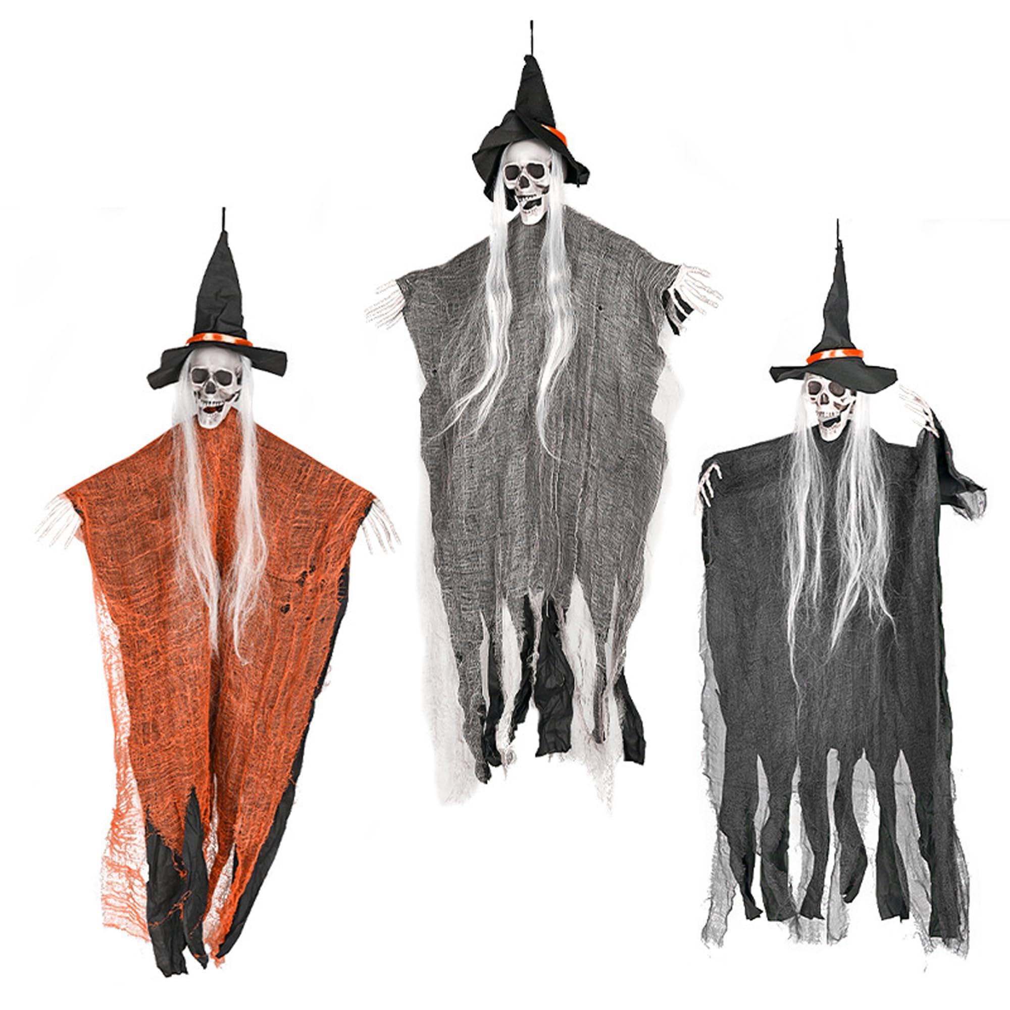 Lifegogo Black 3 Pcs Halloween Hanging Ghost Decor: Hanging Grim Reaper Yard Decorations Spooky Skeleton Ghosts For Haunted Houses & Garden Decor Scary Indoor Outdoor Horror