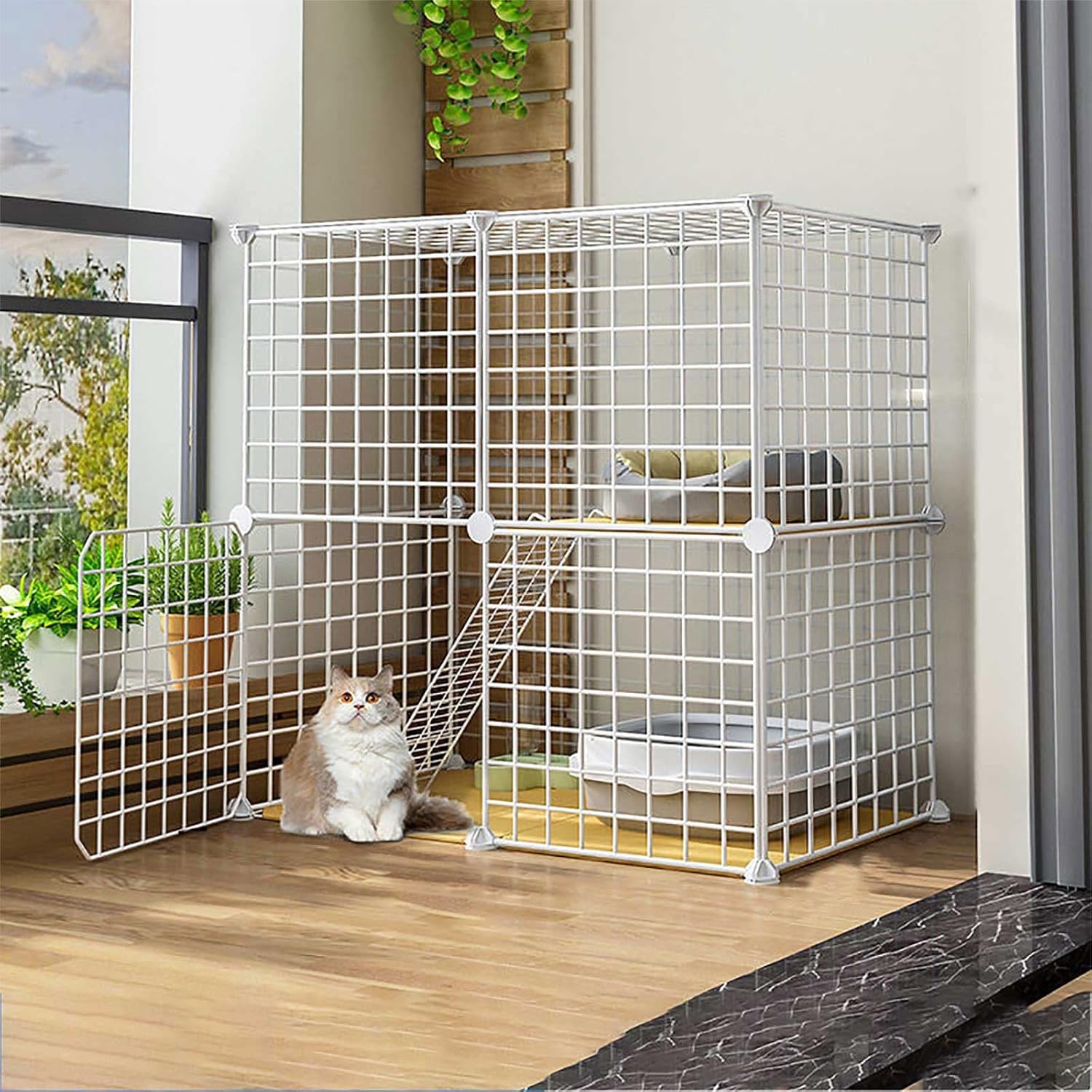 Cat Cages Indoor Large - Cat Cage Playpen Cat Kennel Cat Playpen for Outdoor Cats Enclosed Cat Enclosure for Balcony Ferret Cage Pet Playpen Exercise Place Ideal for 1-3,White